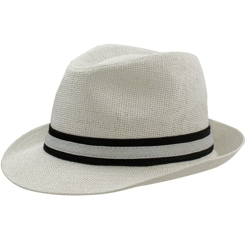 Sombrero Paja Hombre Mujer Fedora Borsalino Trilby Gorra Panamá Verano Playa ala Corta Moda Unisex (LU03045, 58cm)