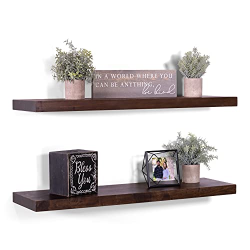 Dakoda Love Floating Shelves | Solid Maple | Premium Craftsman Quality | Heavy Duty Hidden Bracket | Set Of 2 (Mocha, 24" L X 12" D) #TOP2