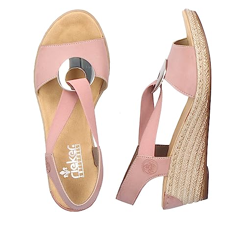 Image of Rieker 624H6 Fanni Women's Wedge Sandals - Lightweight, Comfortable and Supportive - Slip On Sandals with Cushioned Insole and High Wedge for Everyday Stylish Wear