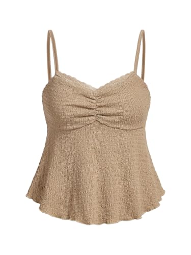 Image of SOLY HUX Women's Peplum Tops Summer Casual Ruched Flowy Going Out Top Spaghetti Strap Tank Camisole
