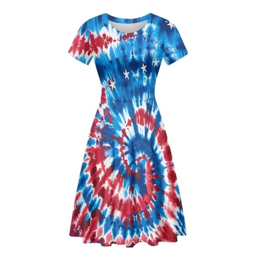Image of POLERO Women Puffy Swing Elegant Party Midi Dresses Short Sleeve Round Neck A-Line Dress