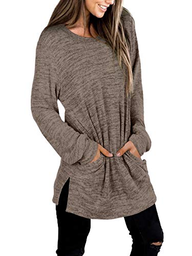 Womens Sweatshirts Loose Fitting Tops Fall Fashion Long Sleeve Tunic Pocket Coffee Xl #TOP2
