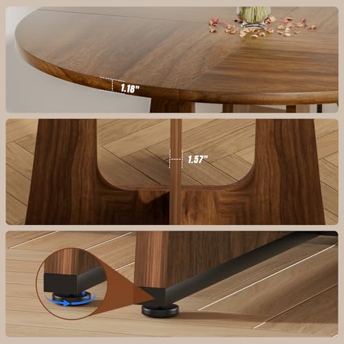 47" Round Dining Table for 4-6, Farmhouse Wood Kitchen Table, Mid-Century Wooden Circle Dinner Room Table Easy Assembly for Dining Room, Kitchen, Living Room (Brown) - Image 6
