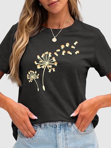 Image of Anbech Womens Dandelion Graphic T-Shirts Teen Girls Cute Sunflower Print Casual Tee Tops