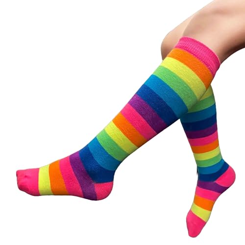 Rainbow Striped Youth Children Kids Fashion Colorful Non-skid Knee High Socks3