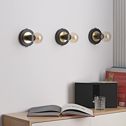 Image of BRIGHTTIA Luna Uno 1-Light Wall Sconce - Mid Century Industrial Modern Flush Mount Fixture for Wall & Ceiling - Minimalist Lamp for Bathroom and Small Spaces - Black & Gold (BC0026-1BG)
