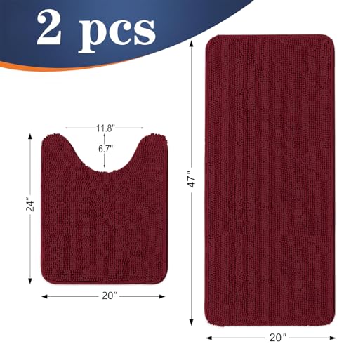 Image of OLANLY Bathroom Rugs Sets 2 Piece, Soft Absorbent Chenille Bath Mats and U-Shaped Contour Toilet Mat Area Rug Set, Machine Washable Bath Carpet, Home Decor Accessories(47 inchx20 inch+24 inchx20 inch, Burgundy)