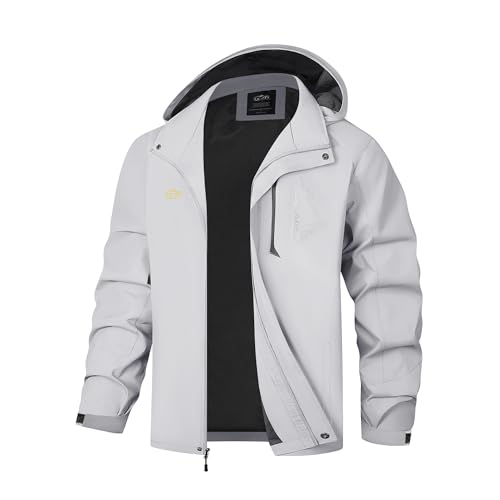 Image of Mens Rain Jacket Waterproof with Hooded Hiking Coat Lightweight Windbreaker | Windproof Mountain Jacket,Multi Zip Pockets Windbreaker,Work,Breathable,Fishing,Active Performance Shell Jackets,Outer Layer