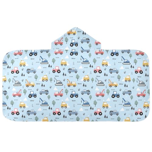 Image of Cartoon Car Hooded Beach Towel for Kids, Kids Bath Hooded Towels for Boys Girls, Super Soft Absorbent Bathrobe with Hood for Swin Pool 50 inchx23.5 inch
