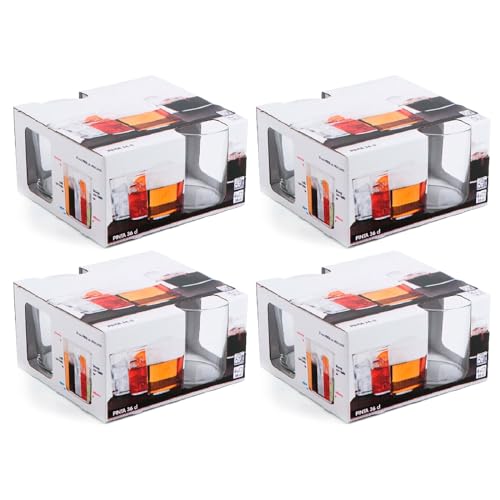 Acan Tradineur - Pack de 4 Cajas de 4 Vasos Modelo Pinta - Capacidad: 360 ml - Fabricado en Vidrio Resistente - Apto para lavavajillas - Tamaño Aprox: Ø 8,5 x 9 cm - 16 Uds Totales