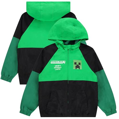 Minecraft Boys Hooded Kids Windbreaker Jacket - Lightweight & Durable Boys Windbreaker Jacket with Hood - Ideal Nylon Fabric