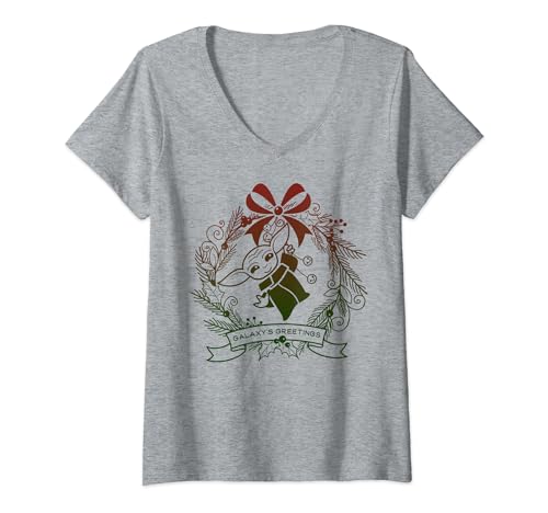 T-shirt col V Star Wars de Noël The Child pour femme en coton style festif