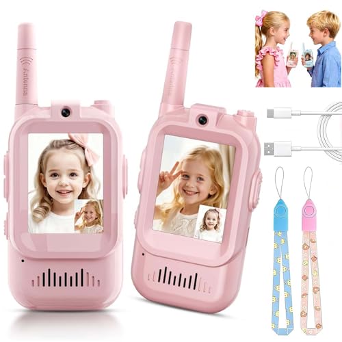 VHV Talkie Walkie Enfants avec Vidéo & Caméra HD, Talkie-Walkie Rechargeable USB (650mAh), 4 Modes de Voix Changée, Portée 100-400m, Cadeau pour Garçons/Filles (Rose+Rose)