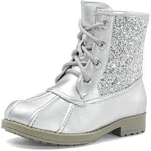 DREAM PAIRS Girls Glitter Ankle Boots Warm and Soft Velvet Lining with Side Zipper for Toddler/Little Kid/Big Kid 11 Little Kid Sliver