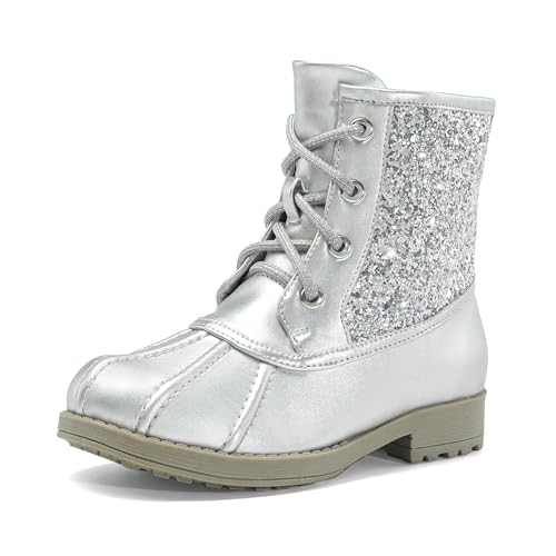 Image of DREAM PAIRS Girls Side Zipper Glitter Ankle Boots,Size 2 Big Kid,Sliver,KBO212