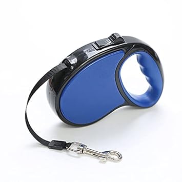 KUTKUT Retractable Dog Leash, 360° Tangle-Free Pet Leash, Anti-Slip Handle One-Handed Brake/Pause/Lock 5 Meter Nylon Retractable Dog Leashes for Small Dogs and Medium Dogs (Blue, 16ft)