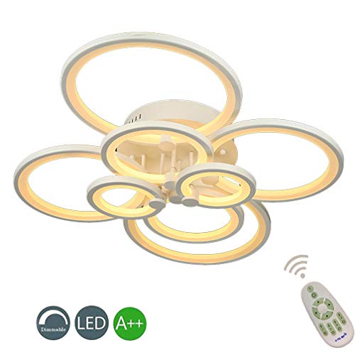 Preisvergleich Produktbild Wohnzimmerlampe Modern LED Dimmbar Deckenleuchte Schlafzimmer Decke Lampe mit Fernbedienung Rund 8-ring Design Acryl-schirm Deco Kronleuchter für Esszimmer Bad Flur Küchen Hängend Leuchte L106*W78cm