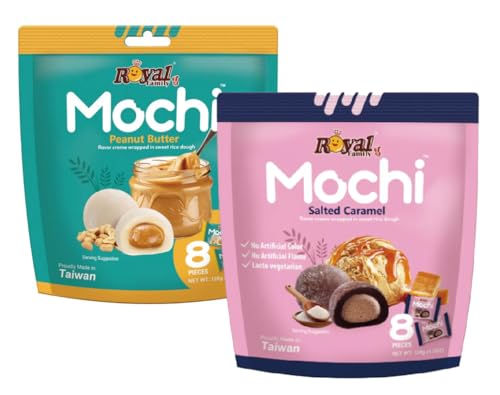 Royal Family Mochi 2er-Set: Salted Caramel & Peanut Butter (2x120 g) Reiskuchen mit cremiger Füllung – zart, süß & köstlich. Ideal als Dessert oder Snack