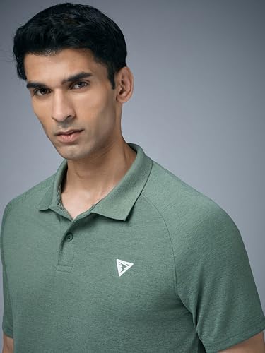 Image of TECHNOSPORT Men's 100% Polyester Slim Fit Self-Design Half Sleeve Polo T-Shirt with Double Cool, SPF50+ Properties for Gym, Workout 7 Regular Use