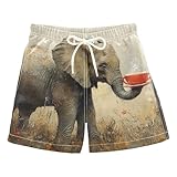 Selerdon Quick Dry Swim Trunks Elephant Red Coffee for Boy Kids Summer Fashion Beach Shorts with Adjustable Waist and Side Pocket for Daily Wear Outdoor Play XS