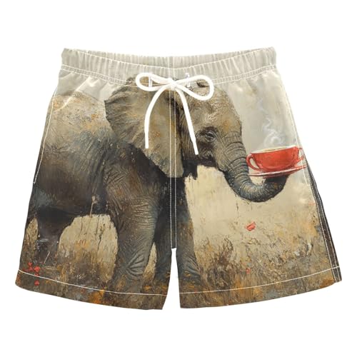 Selerdon Quick Dry Swim Trunks Elephant Red Coffee for Boy Kids Summer Fashion Beach Shorts with Adjustable Waist and Side Pocket for Daily Wear Outdoor Play XS