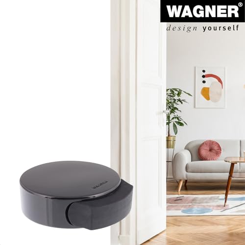 Wagner podłogowy stoper do drzwi Black Deluxe – Ø 50 x 55 x 17 mm, wysokiej jakości tworzywo sztuczne, wysoki połysk czarny, samoprzylepny, możliwość usunięcia bez pozostawiania śladów - 15510611