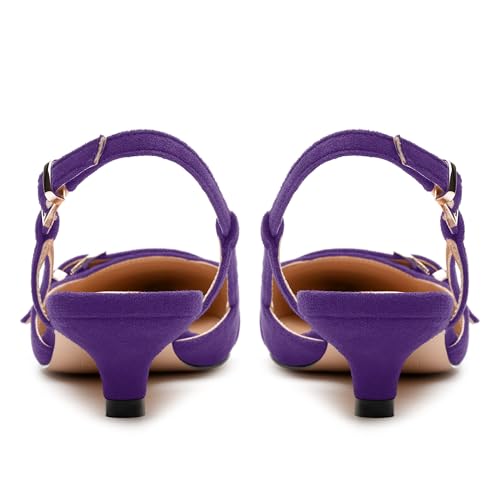 Women's Pumps, Pointed Toe Low Heels, Slingback Buckle Fashion Solid Faux Suede Pump for Women4