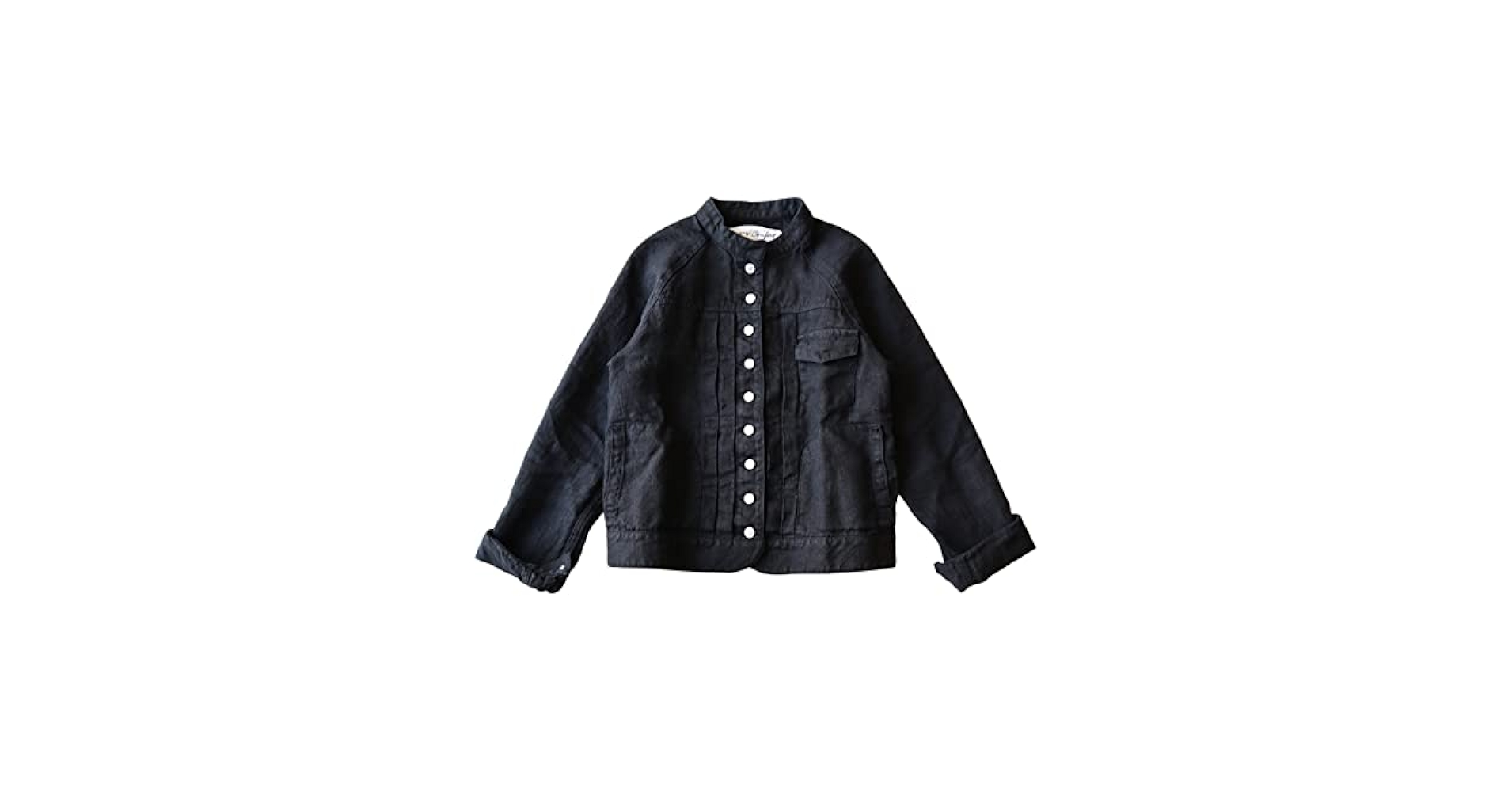 美品　サイズ40 スースースー　リネン　ジャケット　ブラック　ノーカラー 美品 サイズ40 スースースー リネン ジャケット ブラック ノー