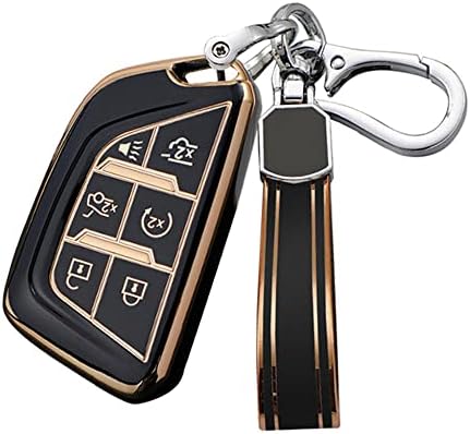 Avgardcat Tpu key fob cover Compatible with Cadillac 2020 2022 CT5 CT6 XTS XT4 XT5 XT6 ATS Escalade ESV accessories keychain (black)