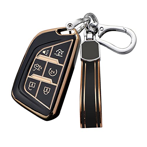 Image of Tpu Compatible with Cadillac key fob cover for 2020 2025 lyriq Escalade ESV and Escalade accessories keychain (black)