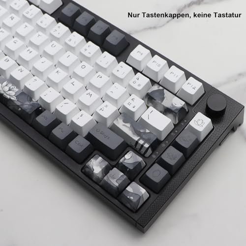 JSJT Capuchons de touches d'encre Lotus ISO français 148 touches PBT Profil OEM avec extracteur de touches pour claviers mécaniques Cherry MX Switch 61/68/84/87/96/108 – vue 3