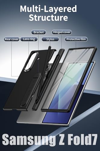 Coque Galaxy Z Fold 7 bleu clair avec stylet protège-charnière et support intégré