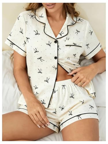 Image of Verdusa Pajamas For Women Set 2 Piece Summer Pajama Sets Cute Pjs Lounge Matching Button Shirt with Shorts
