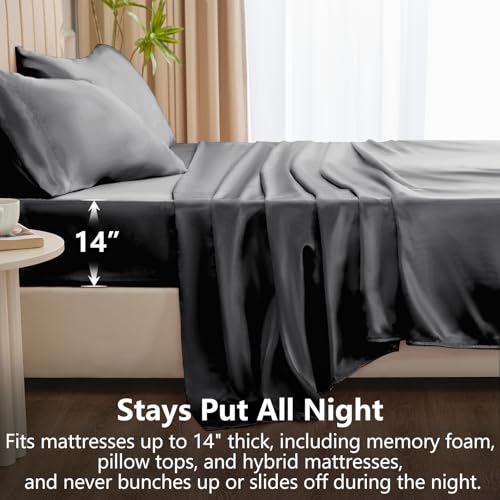 CozyLux Satin Sheets Queen Size Bed Set - Silky Soft Bedding Similar to Silk, 6 Piece Sheet Set for Hair and Skin, Deep Pocket with All-Around Elastic, Home Decor for Bedroom, Dark Grey by CozyLux - Image 4