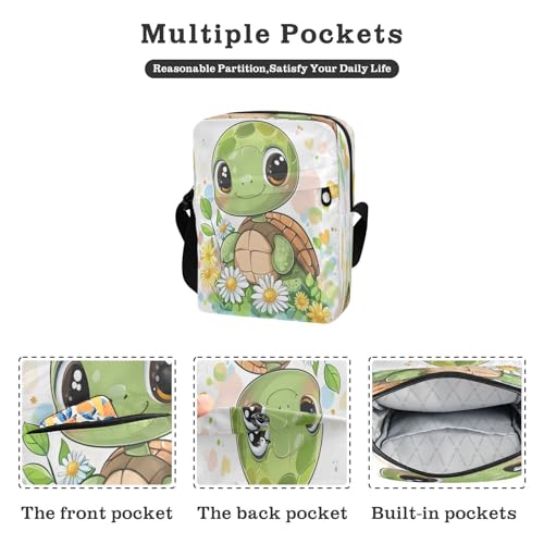 Crossbody Bag Cute Sea Turtles Daisy Messenger Bag for Women Men Purse Shoulder Bag Satchel Bag with Adjustable Strap 214B89092