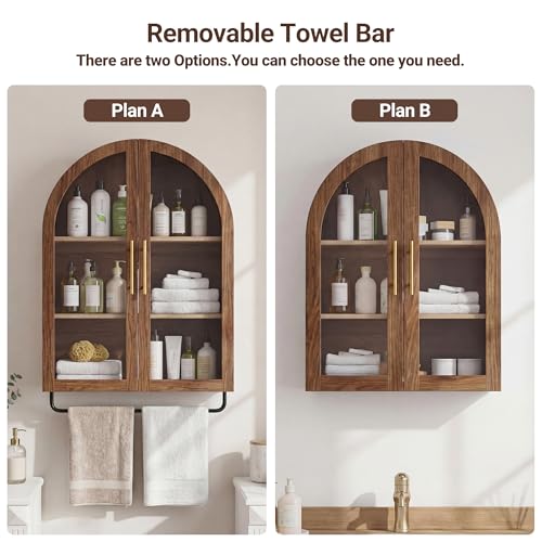 Botiquín de baño moderno con arco, 23,6 pulgadas, de Seang, con barra para toallas y estante ajustable, gabinete de almacenamiento para pared sobre el inodoro, para cuarto de lavado, sala de estar y cocina, color nogal miniatura 5