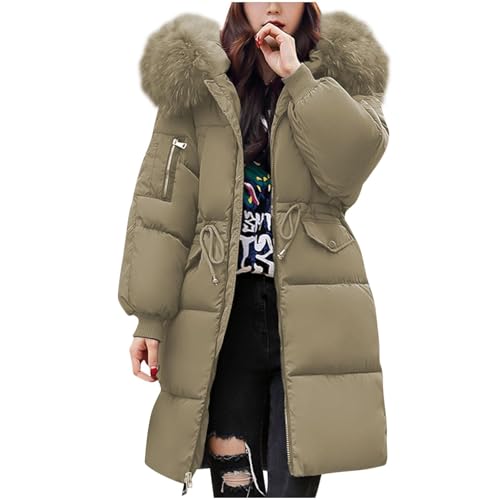 riou Abrigo Mujer Invierno Plumas Largo - CáLida Chaqueta Acolchada A Prueba de Viento Talla Grande Cálido Cremallera Chaquetones Gruesa Elegantes Abrigo Acolchado Parka
