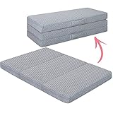 Pack n Play Mattress, Trifold Pack and Play Mattress Pad for Baby Sleeping, Foldable Playard Mattresses, Toddler Travel Playpen Mattress, Portable Crib Mattresses Nap Mat, Gray 38x26 inch