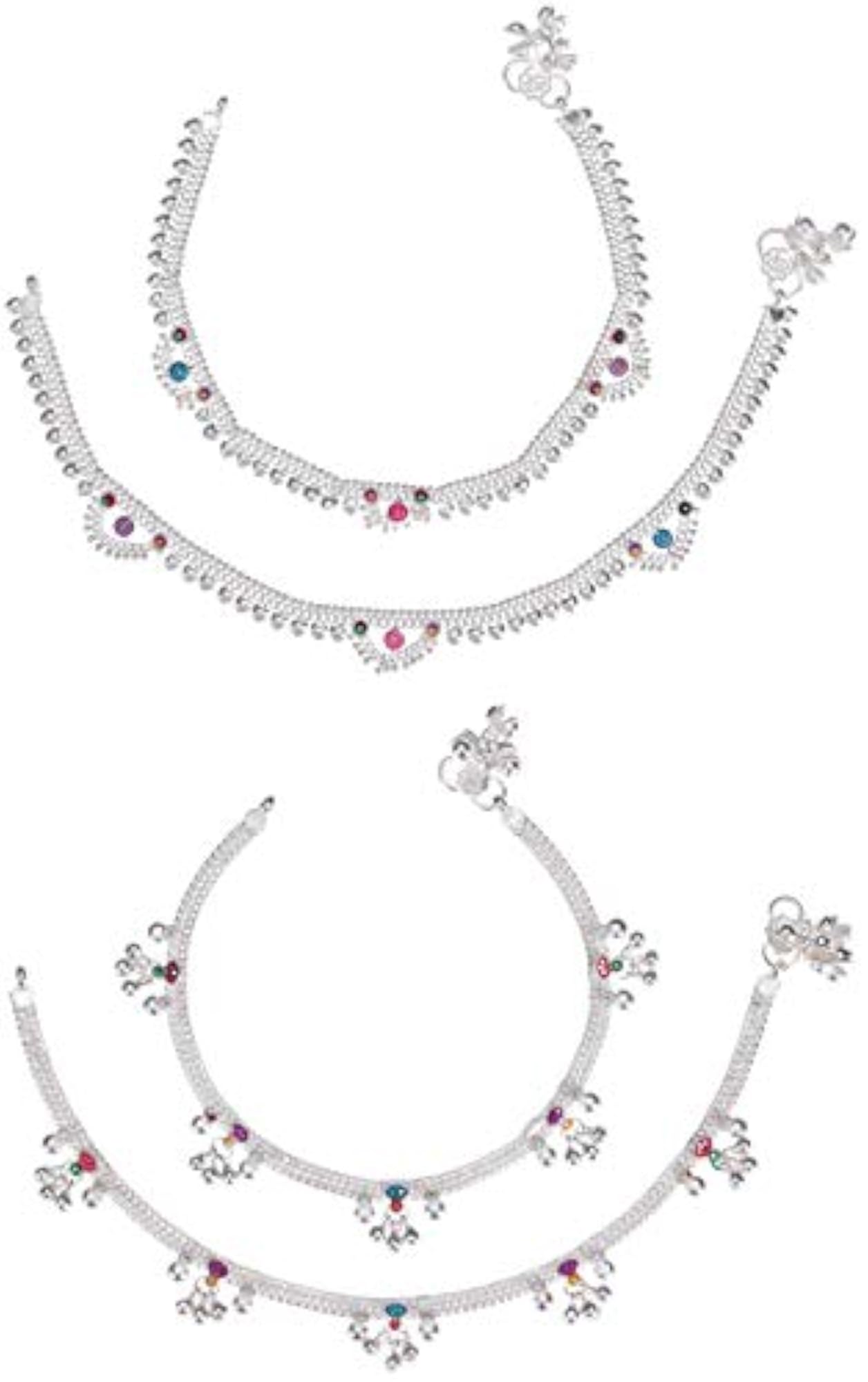 Indian Traditional Ethnic White Metal Anklet Pair