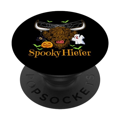 Leopard Halloween Cow Pumpkin Costume Spooky Heifer PopSockets Swappable PopGrip, Black