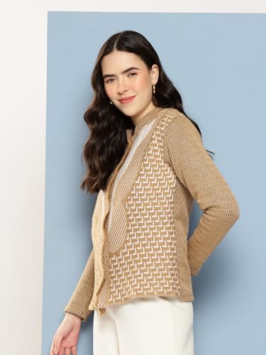 Image of Aarika Womens Winter Wear Green Colour Zig Zag Woolen Cardigan