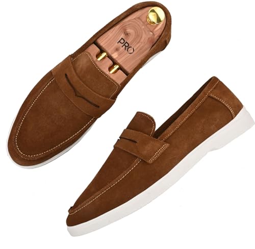 Image of Men Suede Leather Loafers with Bow - Cushioned Comfort, Durable Sole & Everyday Luxury