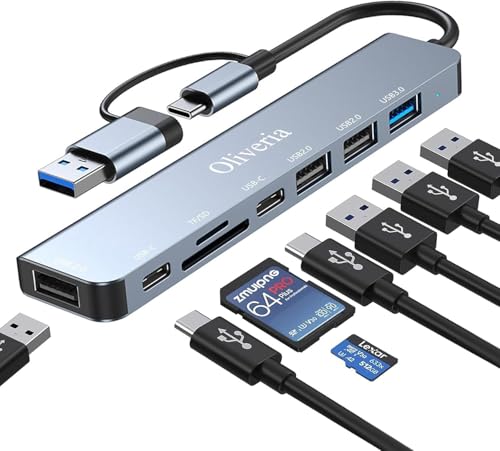 USB C Hub 3.0, 8 in 2 USB Hub 3.0 Multiport Adapter mit SD&TF Kartenleser, US-B 3.0&USB 2.0 Ports, USB-C Anschluss, US-B Typ C Hub für MacBook Air/Pro, Galaxy, iPad, Windows usw