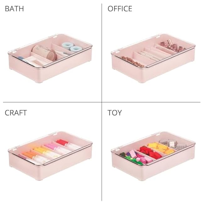 mDesign Plastic Stackable Eyeglass Case Storage Organizer with Hinged Lid for Unisex Sunglasses, Reading Glasses, Fashion Eye Wear, Protective Glasses, 5 Sections, Ligne Collection, 2 Pack, Light Pink