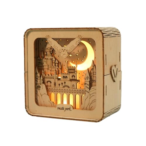 MUSIC PARK 3D Wooden Puzzles For Adults Castle Model Kits Night Lights Home Desk Decorations Birthday For Women
