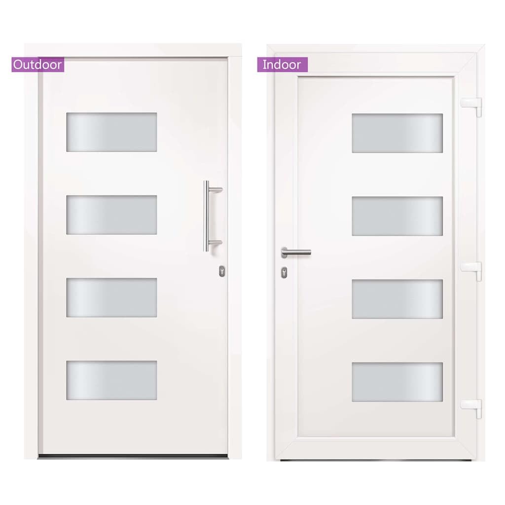 Haustür Aluminium und PVC Weiß 100x200 cm, Sicherheitstür mit 5-fach Verriegelung, Wärmedämmung, Schallschutz, Isolierverglasung, inklusive Zarge, Rahmen, Schloss, ideal für Neubau