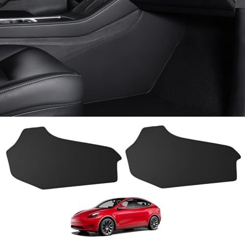 BASENOR 2025 Upgrade Center Console Side Anti-Kick Mats for Tesla Model Y 2020-2024 Waterproof & Dust Resistant Protector Cover Leather Pad Proprietary Design Model Y Interior Accessories 2PCS