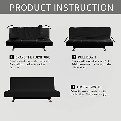 Image of Easy-Going Stretch Medium Futon Slipcover Armless Futon Cover Black | Sofa Bed Furniture Protector Without Armrests with Elastic Bottom for Kids, Soft Jacquard Machine Washable