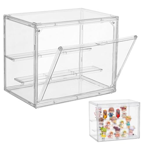 HSYTEK Schaukasten Acryl Vitrine 3 Schicht Acrylbox Transparent Stapelbare Aufbewahrungsbox Schaukasten Klein mit Magnetische Tür Sammlervitrine für Blind Box Modellautos Sammelfiguren