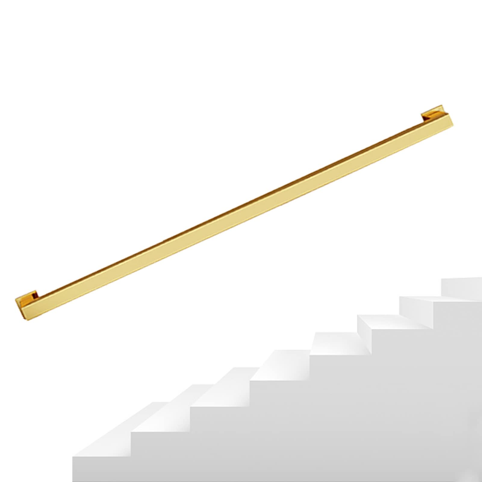 Attrex One Color Gold Metal Wrought Iron Handrails For Indoor Stairs, 1Ft-20Ft Handrail Support Rod Complete Kit, For Home Garden Corridor Safety Non-Slip Stair Railing Banisters(20Ft/600Cm)